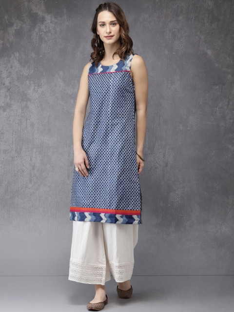 

Anouk Women Navy Blue Printed Straight Kurta