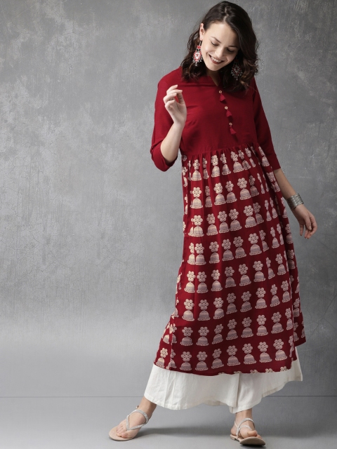

Anouk Women Maroon & Beige Printed Straight Kurta