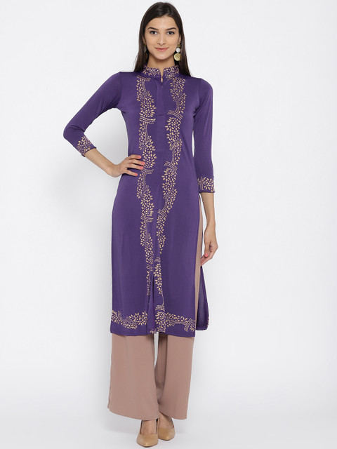 

Ira Soleil Women Purple Foil Print Kurta