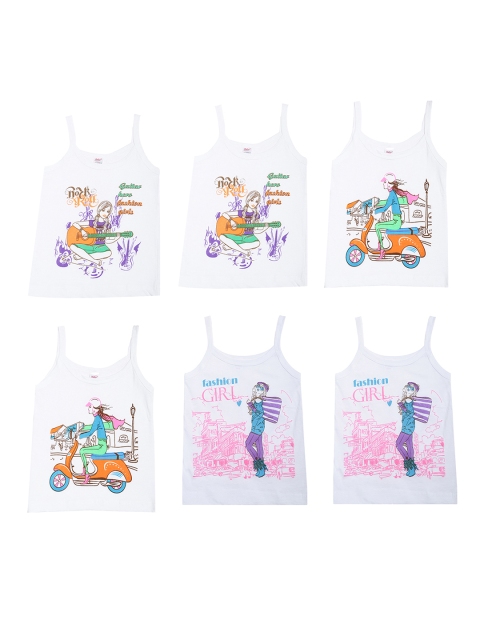

Dollar Kids Care Girls Pack Of 6 Printed Camisoles MKKV-002-PO6-2, White