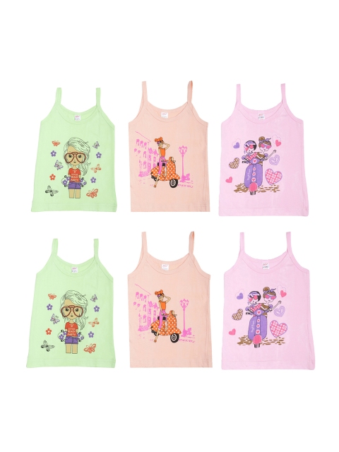 

Dollar Kids Care Girls Pack Of 6 Printed Assorted Camisoles MKKV-002-PO6-1
