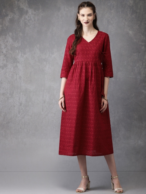 

Anouk Women Maroon Embroidered A-Line Kurta