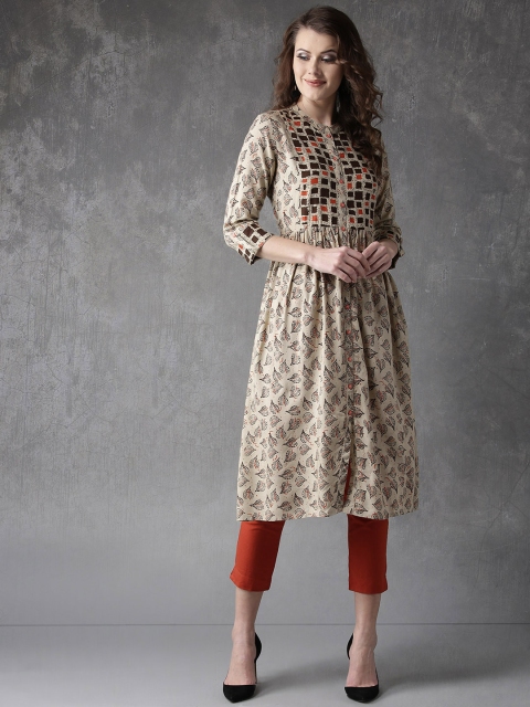 

Anouk Women Beige & Brown Printed A-Line Kurta