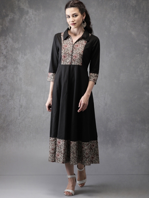

Anouk Women Black Yoke Design A-Line Kurta