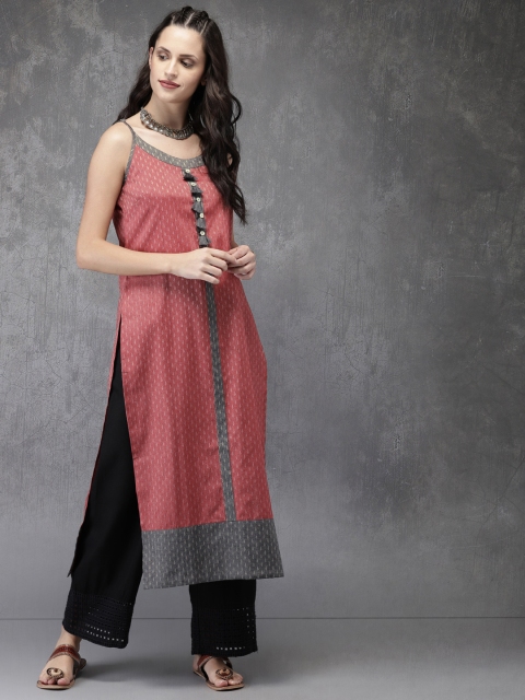 

Anouk Women Maroon & Grey Woven Design Straight Kurta