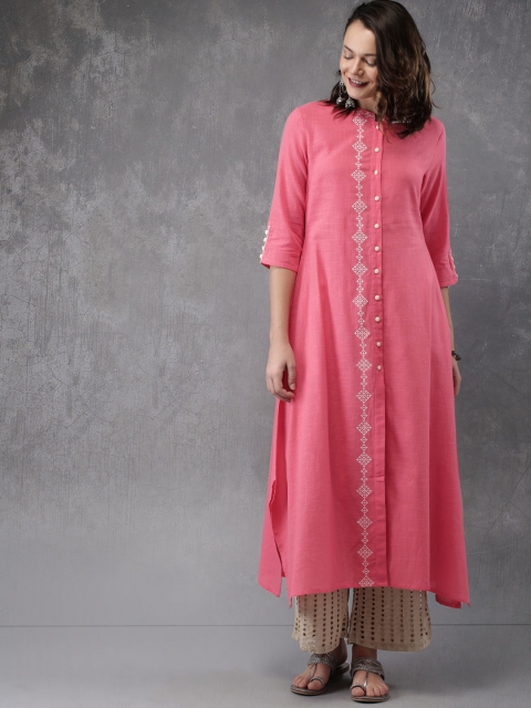 

Anouk Women Pink Embroidered A-Line Kurta