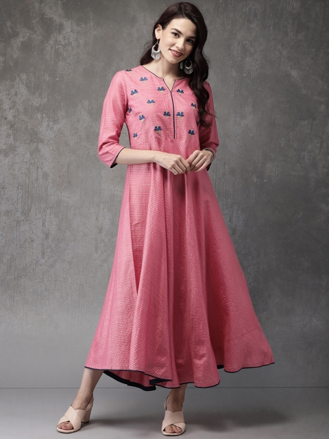 

Anouk Women Pink Checked A-Line Fusion Kurta