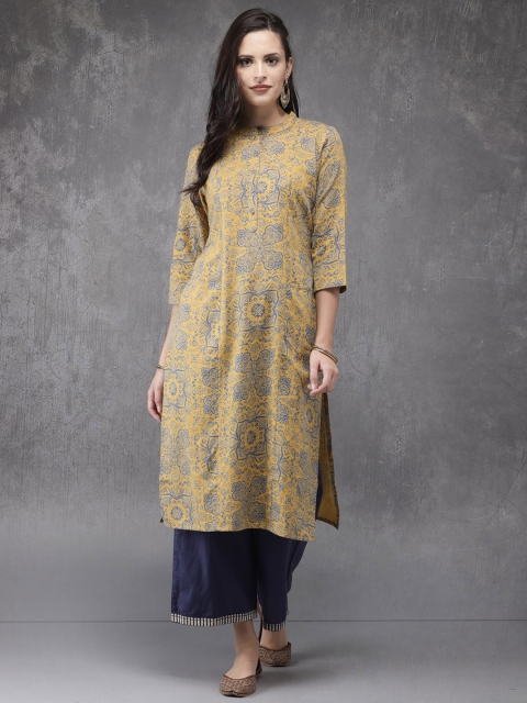 

Anouk Women Yellow & Blue Printed Straight Kurta