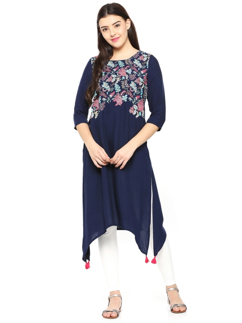 

People Women Blue Woven Design Straight Kurta