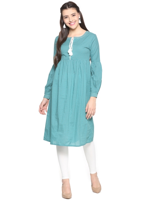 

People Women Blue Woven Design A-Line Kurta