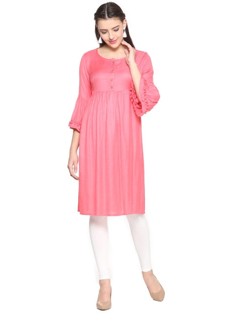 

People Women Pink Solid Straight Kurta