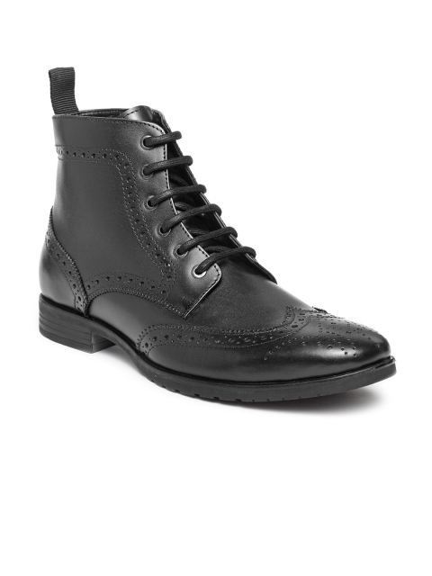 

Teakwood Leathers Men Black Perforated Leather High-Top Flat Boots