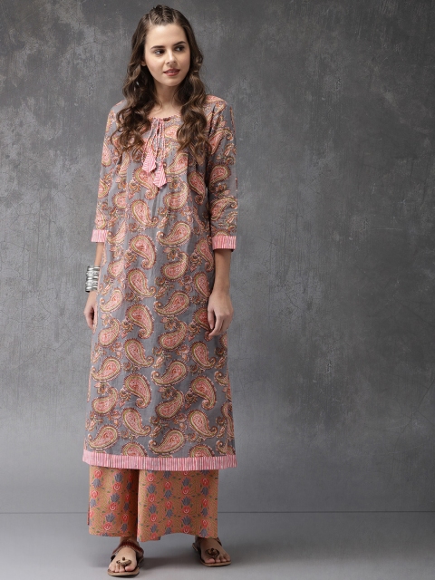 

Anouk Women Grey & Peach-Coloured Printed Kurta with Palazzos