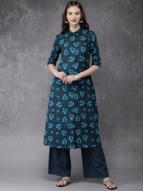 

Anouk Women Blue Printed Kurta with Palazzos