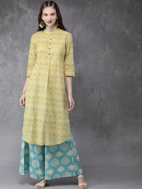 

Anouk Women Yellow & Blue Printed Kurta with Palazzos