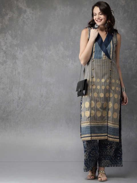 

Anouk Women Indigo Printed Kurta With Palazzos, Beige