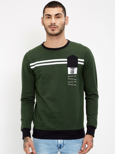 

Maniac Men Olive Green & Black Printed Sweatshirt