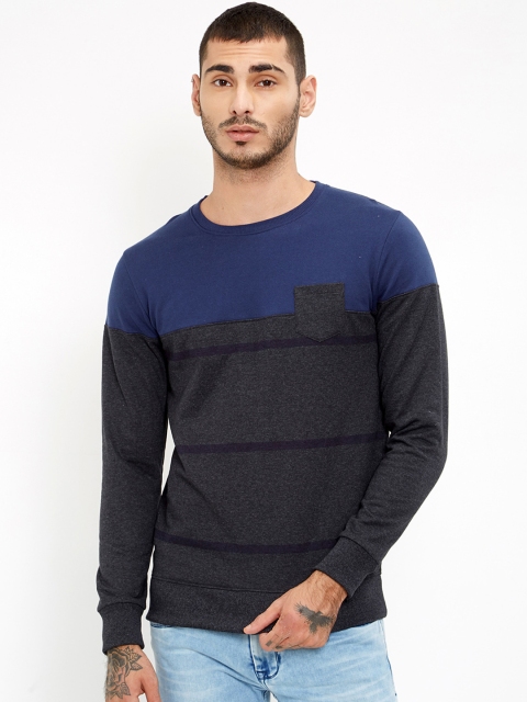 

Maniac Color Blocked Men's Fullsleeve Navy and Charcoal Cotton Sweatshirt, Navy blue