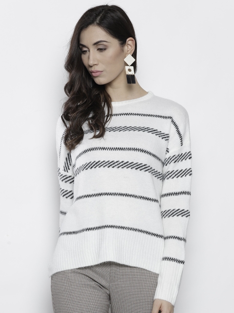 

DOROTHY PERKINS Women White & Black Self-Striped Pullover