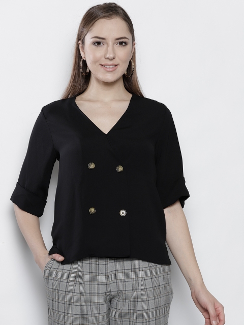 

DOROTHY PERKINS Women Black Solid Wrap Top