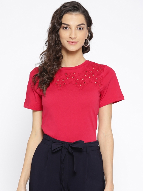 

DOROTHY PERKINS Women Red Solid Embroidered Detail Top