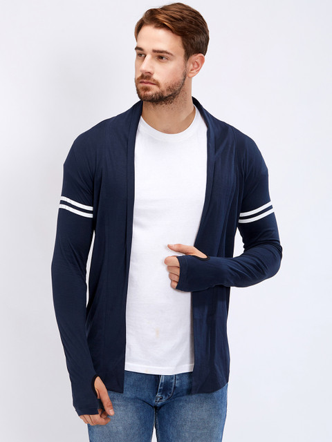 

Maniac Men Navy Blue Solid Front-Open Sweatshirt