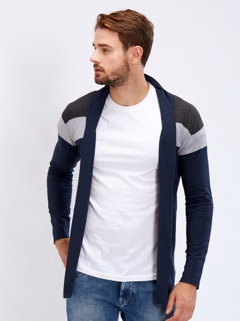 

Maniac Men Navy Blue & Grey Colourblocked Open Front Shrug