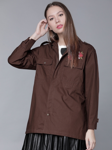 

Tokyo Talkies Women Brown Embroidered Parka Jacket