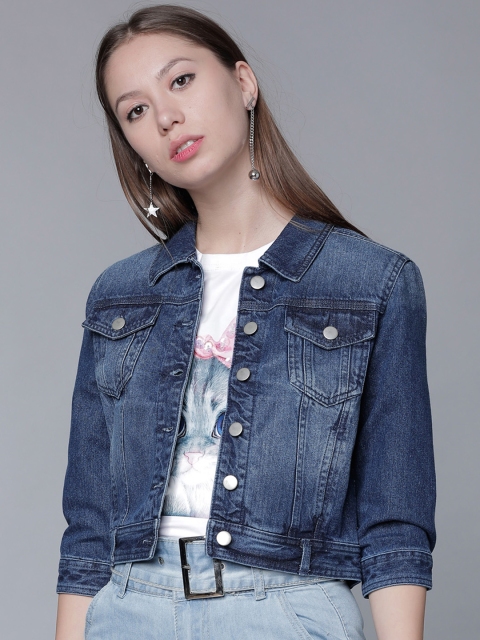 

Tokyo Talkies Women Blue Solid Denim Jacket