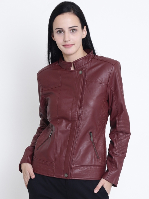 

Crimsoune Club Women Maroon Solid Biker Jacket