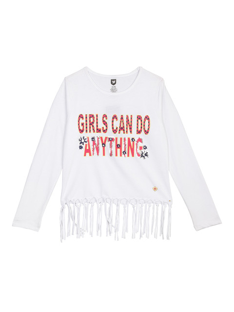 

612 league Girls White Printed Top