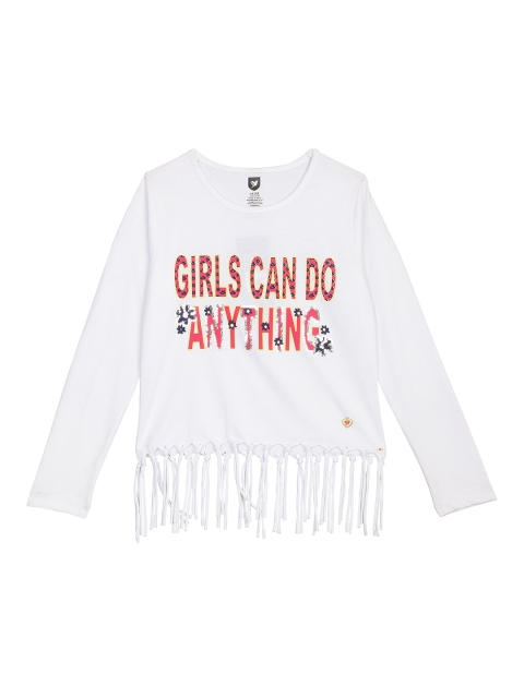 

612 league Girls White Printed Top