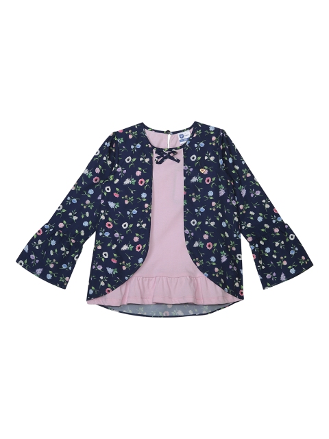 

612 league Girls Navy Blue Printed Top