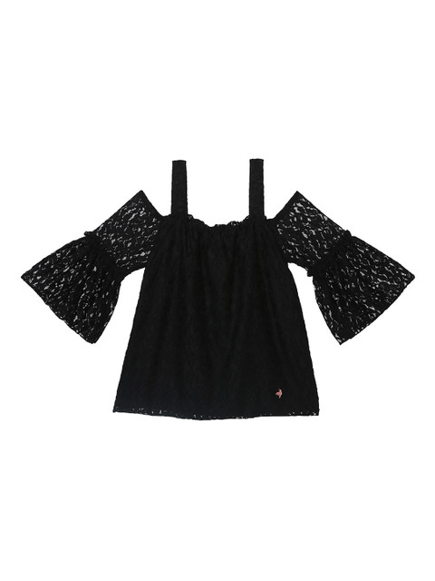 

612 league Girls Black Solid A-Line Top