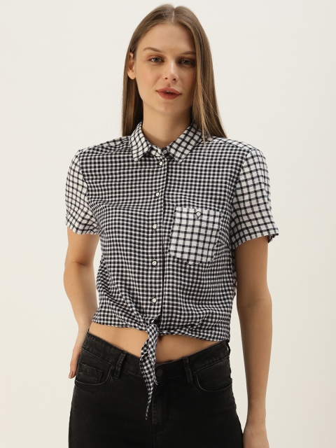 

ESPRIT Women Black & White Regular Fit Checked Cropped Casual Shirt