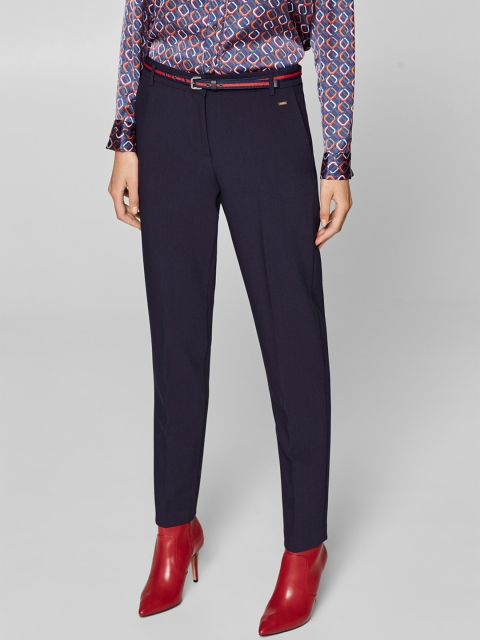 

ESPRIT Women Navy Blue Regular Fit Solid Formal Trousers