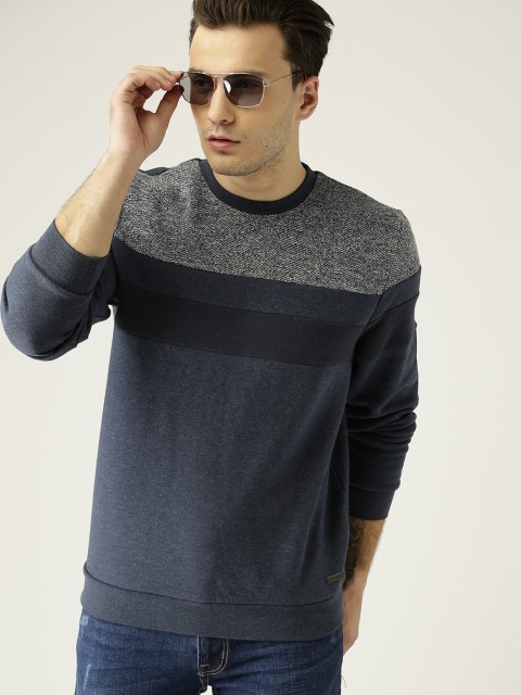

ESPRIT Men Navy Blue & Grey Colourblocked Sweatshirt