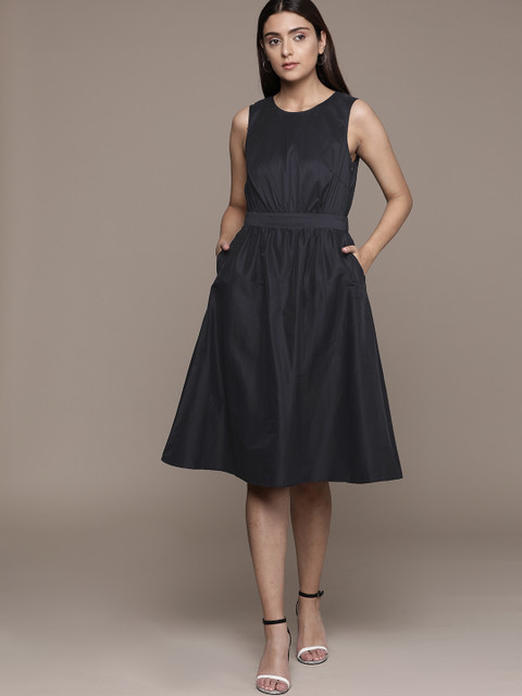 

ESPRIT Women Navy Blue Solid Fit and Flare Dress