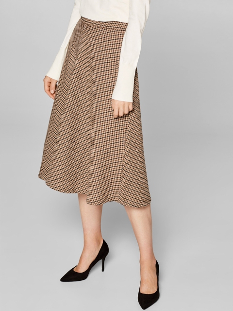 

ESPRIT Women Brown & Black Self Design Midi Flared Skirt