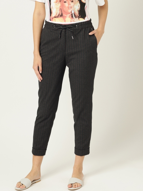 

ESPRIT Women Charcoal Grey Striped Cropped Trousers