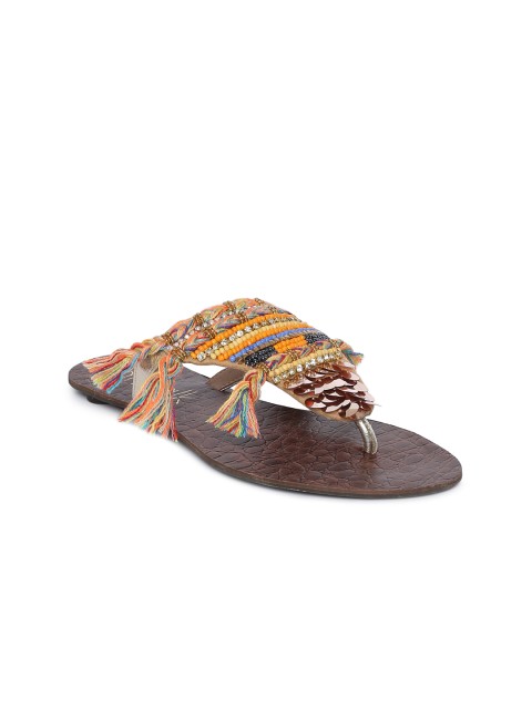 

Catwalk Women Orange Embellished T-Strap Flats