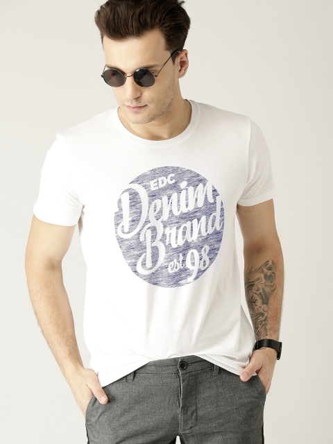 

ESPRIT Men White & Blue Printed Round Neck T-shirt