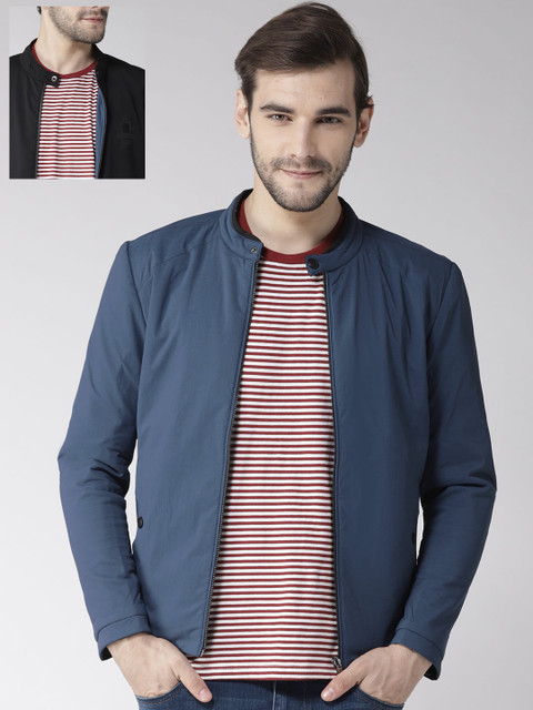 

Fort Collins Men Navy Blue & Black Solid Reversible Tailored Jacket