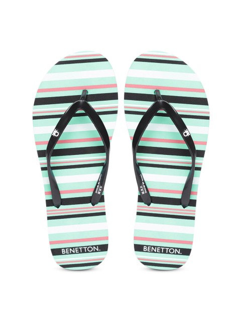

United Colors of Benetton Women Black & Sea Green Striped Thong Flip-Flops