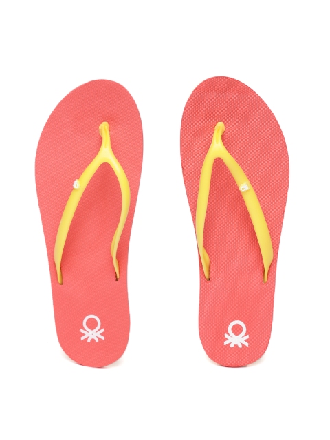 

United Colors of Benetton Women Mustard Yellow & Coral Pink Thong Flip-Flops