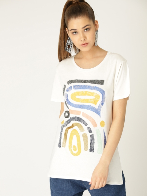 

ESPRIT Women Off-White Printed Round Neck T-shirt