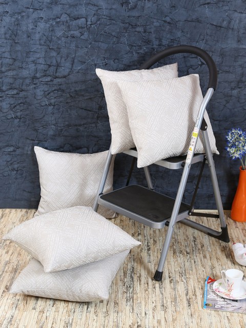 

RANGRAGE Cream-Coloured Set of 5 Geometric Square Cushion Covers
