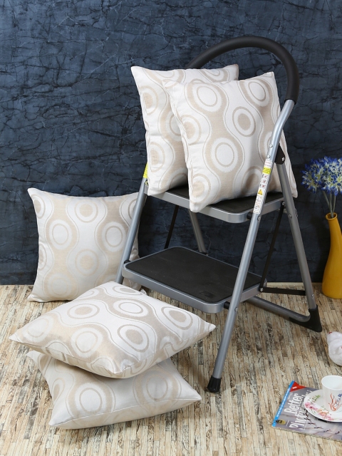 

RANGRAGE Cream-Coloured Set of 5 Geometric Square Cushion Covers
