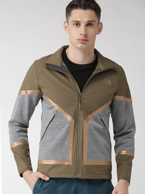 

The North Face Men Olive Green & Grey Melange Colourblocked Fast Hike Softshell Jacket