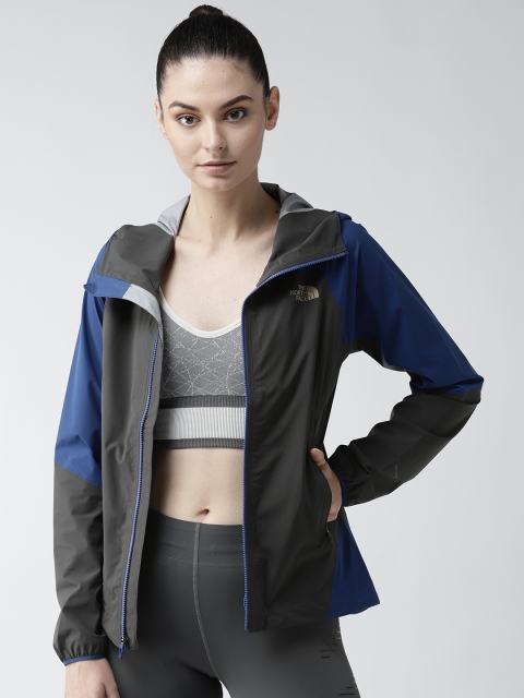 

The North Face Women Charcoal Grey & Blue Progressor DV Colourblocked Hooded Sporty Jacket